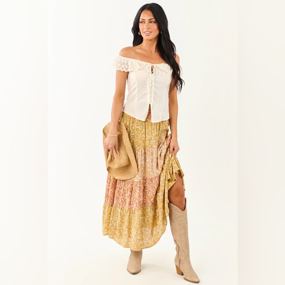 NWT Angie Clothing Boho Floral Print Mixed Media Maxi Skirt - Picture 5 of 14